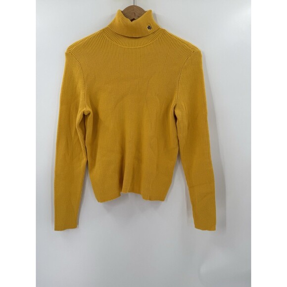 RALPH LAUREN Womens Turtle Neck Sweater PETITE LARGE Yellow Long Sleeve EUC - Picture 1 of 14